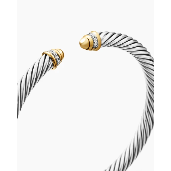 David Yurman Classic Cable Bracelet in Sterling Silver with 18K Yellow Gold, Gold Domes and Diamonds, 5mm, view 5