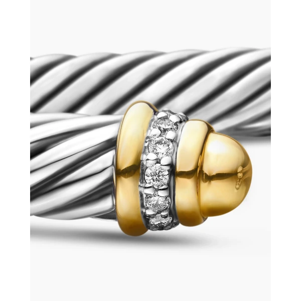 David Yurman Classic Cable Bracelet in Sterling Silver with 18K Yellow Gold, Gold Domes and Diamonds, 5mm, view 6