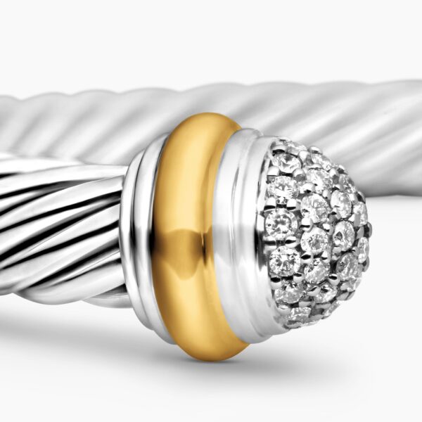 signature twisted-helix detail|David Yurman Classic Cable Bracelet in Sterling Silver with 18K Yellow Gold and Pavé Diamond Domes