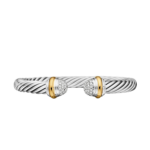 David Yurman Classic Cable Bracelet in Sterling Silver with 18K Yellow Gold and Pavé Diamond Domes