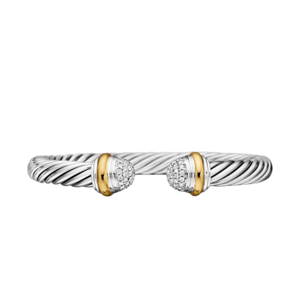 David Yurman Classic Cable Bracelet in Sterling Silver with 18K Yellow Gold and Pavé Diamond Domes