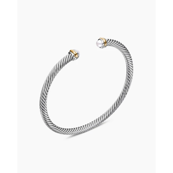 David Yurman Classic Cable Bracelet in Sterling Silver with 18K Yellow Gold and Pearls, 4mm, view 3