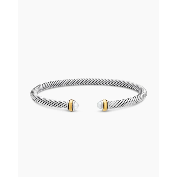 David Yurman Classic Cable Bracelet in Sterling Silver with 18K Yellow Gold and Pearls, 4mm, view 4