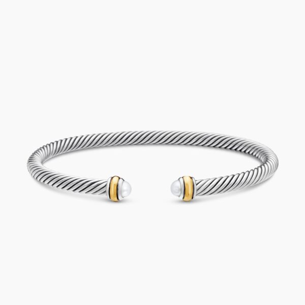 on-model styling shot|David Yurman Classic Cable Bracelet in Sterling Silver with 18K Yellow Gold and Pearls