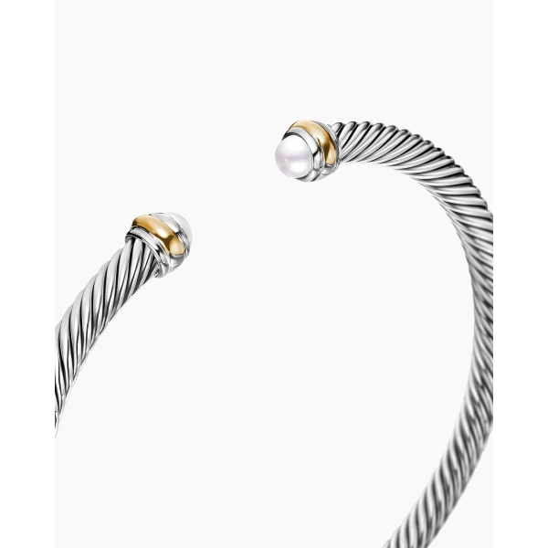 David Yurman Classic Cable Bracelet in Sterling Silver with 18K Yellow Gold and Pearls, 4mm, view 5