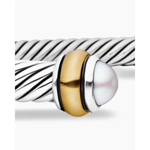 David Yurman Classic Cable Bracelet in Sterling Silver with 18K Yellow Gold and Pearls, 4mm, view 6