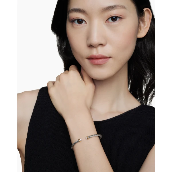 David Yurman Classic Cable Bracelet in Sterling Silver with 18K Yellow Gold and Pearls, 4mm, view 7