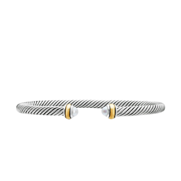 David Yurman Classic Cable Bracelet in Sterling Silver with 18K Yellow Gold and Pearls