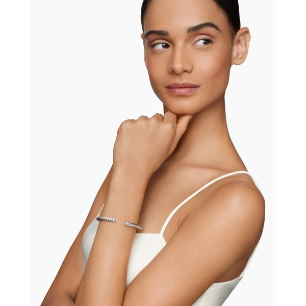David Yurman Classic Cable Bracelet in Sterling Silver with Diamonds, 5mm, view 2