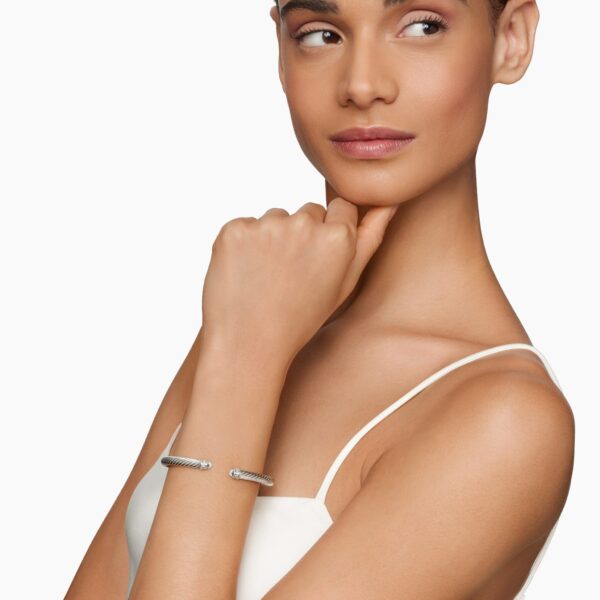 5mm in Silver – front view of authentic Cable Bracelets at Coveti|David Yurman Classic Cable Bracelet in Sterling Silver with Diamonds