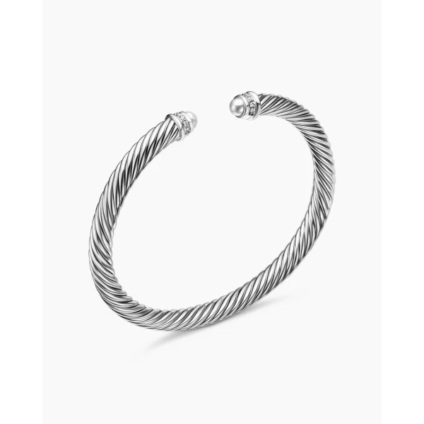 David Yurman Classic Cable Bracelet in Sterling Silver with Diamonds, 5mm, view 3