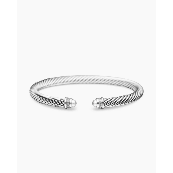 David Yurman Classic Cable Bracelet in Sterling Silver with Diamonds, 5mm, view 4