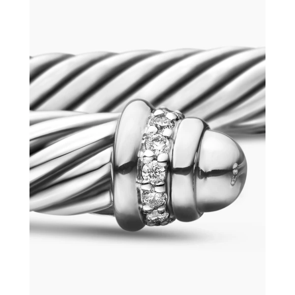 David Yurman Classic Cable Bracelet in Sterling Silver with Diamonds, 5mm, view 6