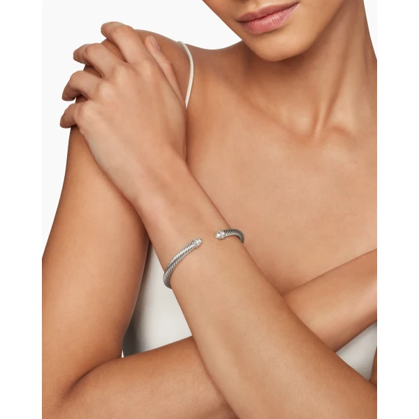 David Yurman Classic Cable Bracelet in Sterling Silver with Diamonds, 5mm, view 7