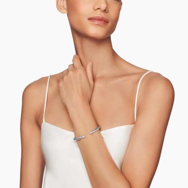 5mm in Silver – front view of authentic Cable Bracelets at Coveti|David Yurman Classic Cable Bracelet in Sterling Silver with Pavé Diamond Domes