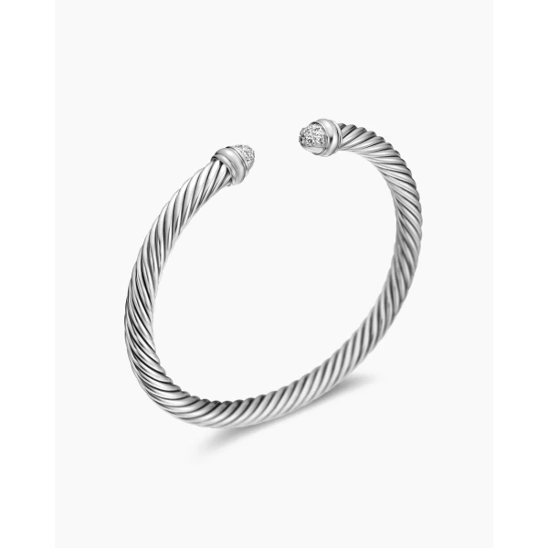 David Yurman Classic Cable Bracelet in Sterling Silver with Pavé Diamond Domes, 5mm, view 3