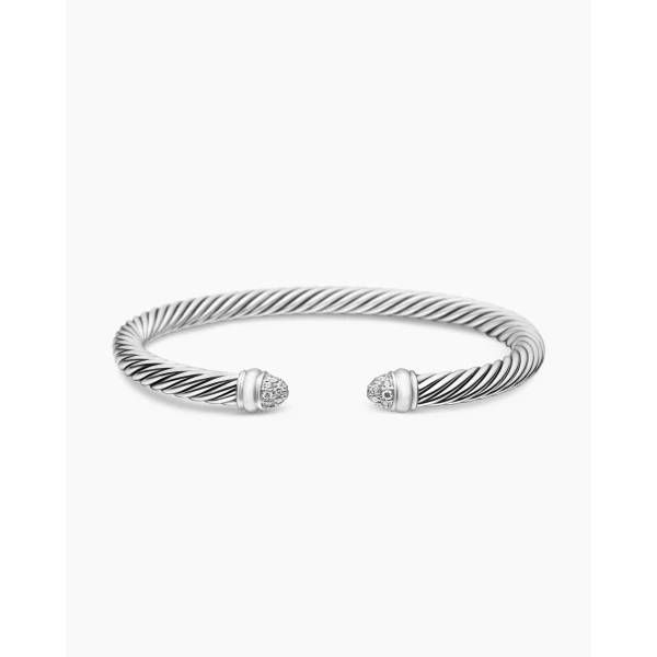 David Yurman Classic Cable Bracelet in Sterling Silver with Pavé Diamond Domes, 5mm, view 4