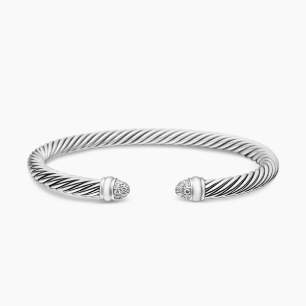 on-model styling shot|David Yurman Classic Cable Bracelet in Sterling Silver with Pavé Diamond Domes