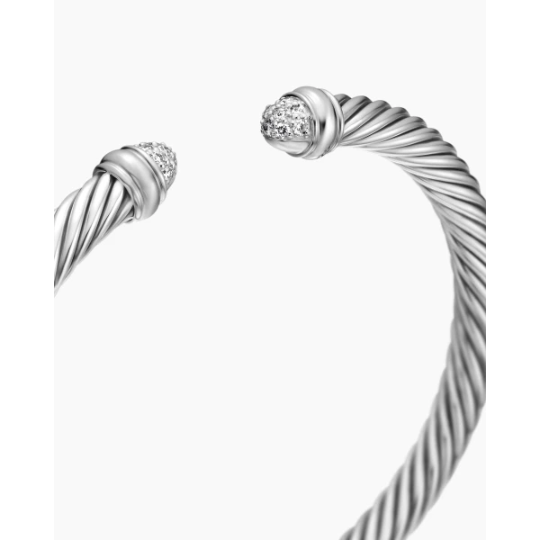 David Yurman Classic Cable Bracelet in Sterling Silver with Pavé Diamond Domes, 5mm, view 5
