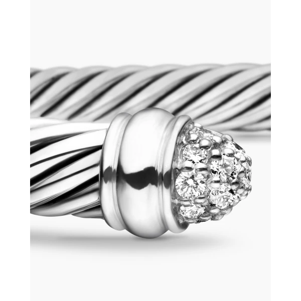 David Yurman Classic Cable Bracelet in Sterling Silver with Pavé Diamond Domes, 5mm, view 6