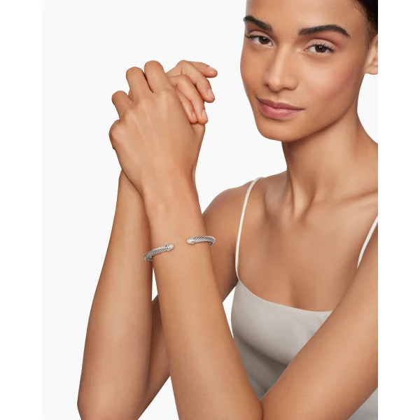 David Yurman Classic Cable Bracelet in Sterling Silver with Pavé Diamond Domes, 5mm, view 7