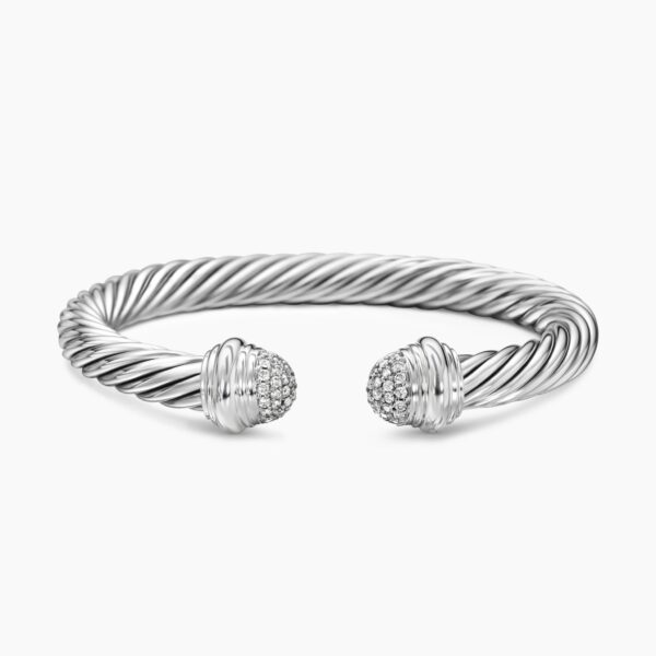 on-model styling shot|David Yurman Classic Cable Bracelet in Sterling Silver with Pavé Diamond Domes