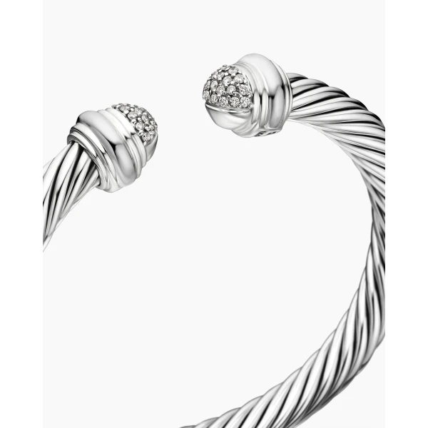 David Yurman Classic Cable Bracelet in Sterling Silver with Pavé Diamond Domes, 7mm, view 5