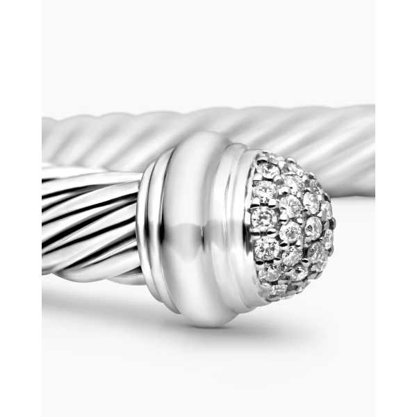 David Yurman Classic Cable Bracelet in Sterling Silver with Pavé Diamond Domes, 7mm, view 6