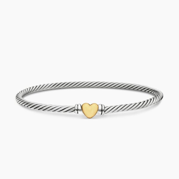 on-model styling shot|David Yurman Classic Cable Heart Station Bracelet in Sterling Silver with 18K Yellow Gold