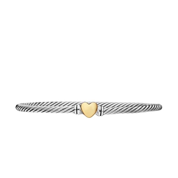 David Yurman Classic Cable Heart Station Bracelet in Sterling Silver with 18K Yellow Gold