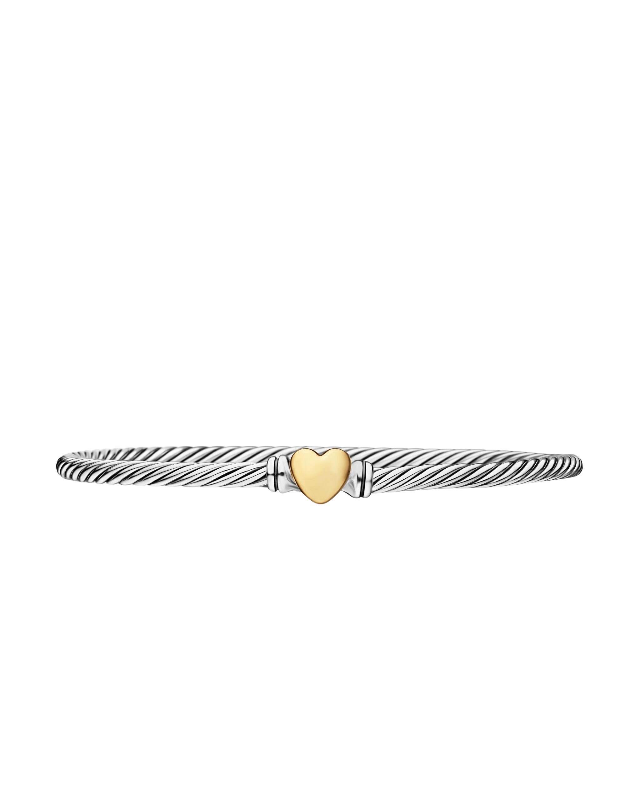 David Yurman Classic Cable Heart Station Bracelet in Sterling Silver with 18K Yellow Gold