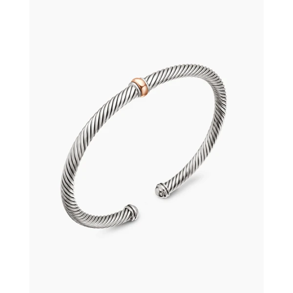 David Yurman Classic Cable Station Bracelet in Sterling Silver with 18K Rose Gold, 4mm, view 3