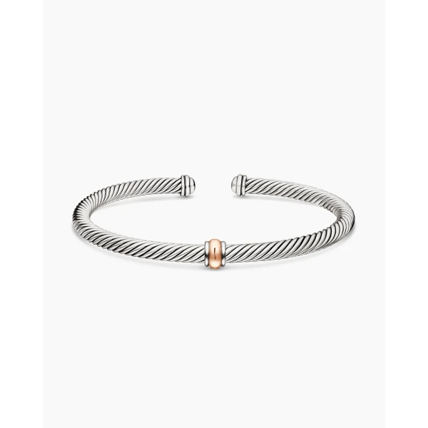David Yurman Classic Cable Station Bracelet in Sterling Silver with 18K Rose Gold, 4mm, view 4