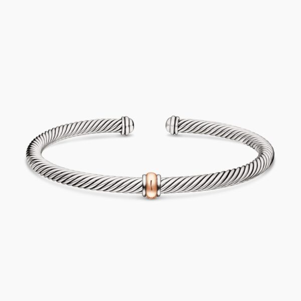 on-model styling shot|David Yurman Classic Cable Station Bracelet in Sterling Silver with 18K Rose Gold