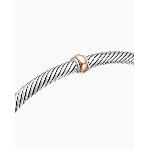David Yurman Classic Cable Station Bracelet in Sterling Silver with 18K Rose Gold, 4mm, view 5