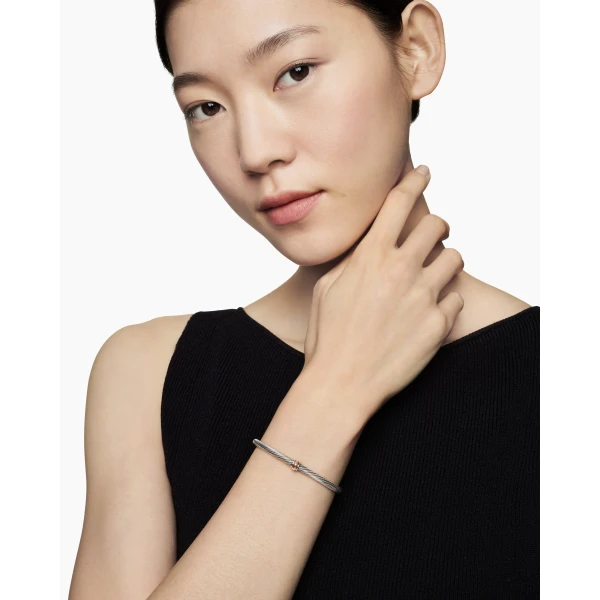 David Yurman Classic Cable Station Bracelet in Sterling Silver with 18K Rose Gold, 4mm, view 6