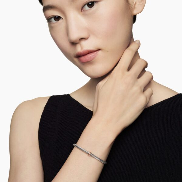signature twisted-helix detail|David Yurman Classic Cable Station Bracelet in Sterling Silver with 18K Rose Gold