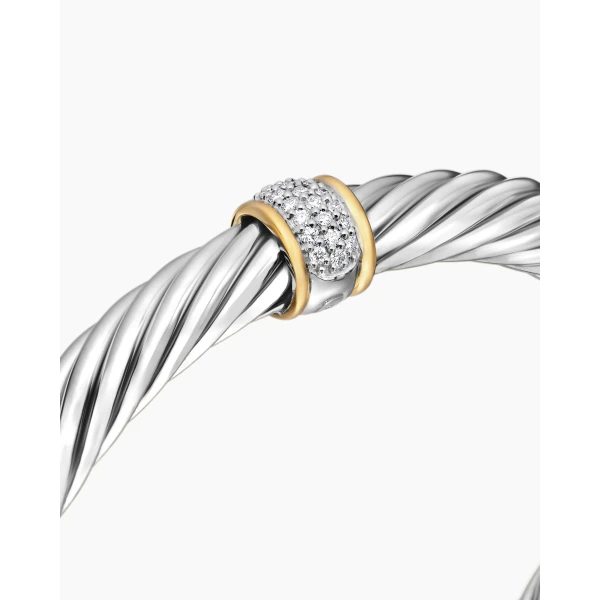 David Yurman Classic Cable Station Bracelet in Sterling Silver with 18K Yellow Gold and Pavé Diamonds, 7mm, view 5