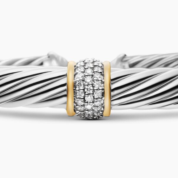 signature twisted-helix detail|David Yurman Classic Cable Station Bracelet in Sterling Silver with 18K Yellow Gold and Pavé Diamonds