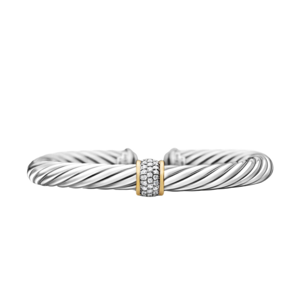David Yurman Classic Cable Station Bracelet in Sterling Silver with 18K Yellow Gold and Pavé Diamonds