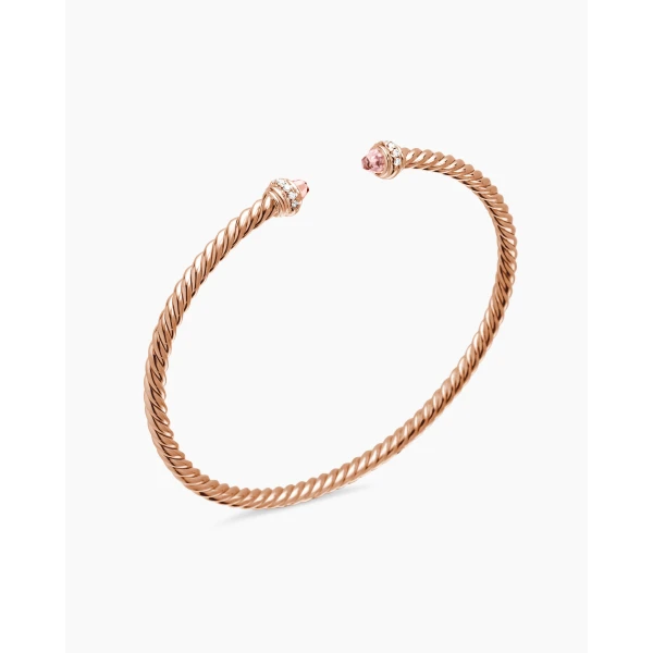 David Yurman Classic Cablespira® Bracelet in 18K Rose Gold with Morganite and Diamonds, 3mm, view 3