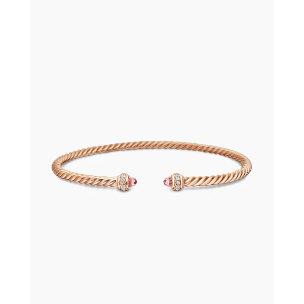 David Yurman Classic Cablespira® Bracelet in 18K Rose Gold with Morganite and Diamonds, 3mm, view 4