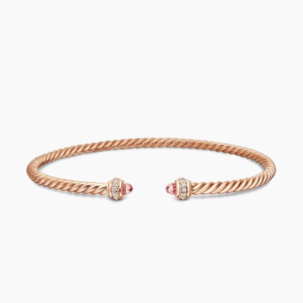 on-model styling shot|David Yurman Classic Cablespira® Bracelet in 18K Rose Gold with Morganite and Diamonds