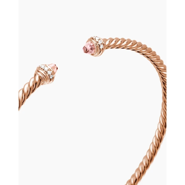 David Yurman Classic Cablespira® Bracelet in 18K Rose Gold with Morganite and Diamonds, 3mm, view 5