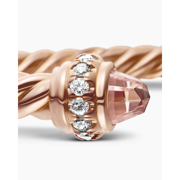 David Yurman Classic Cablespira® Bracelet in 18K Rose Gold with Morganite and Diamonds, 3mm, view 6