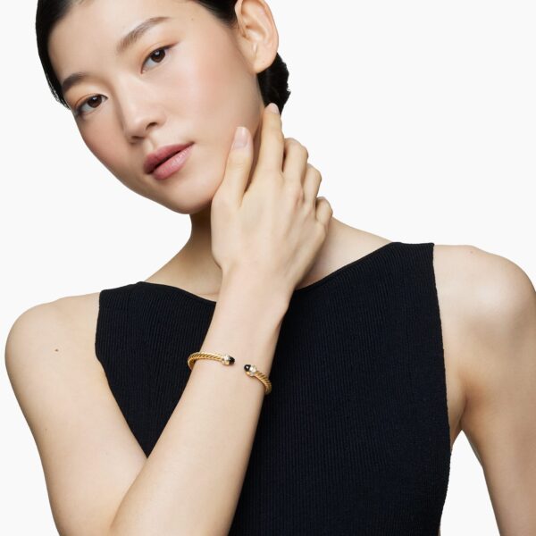 5mm in Black – front view of authentic Cable Bracelets at Coveti|David Yurman Classic Cablespira® Bracelet in 18K Yellow Gold with Black Onyx and Diamonds