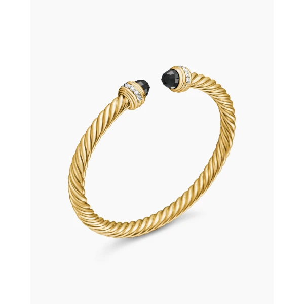 David Yurman Classic Cablespira® Bracelet in 18K Yellow Gold with Black Onyx and Diamonds, 5mm, view 3