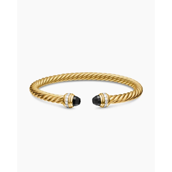 David Yurman Classic Cablespira® Bracelet in 18K Yellow Gold with Black Onyx and Diamonds, 5mm, view 4