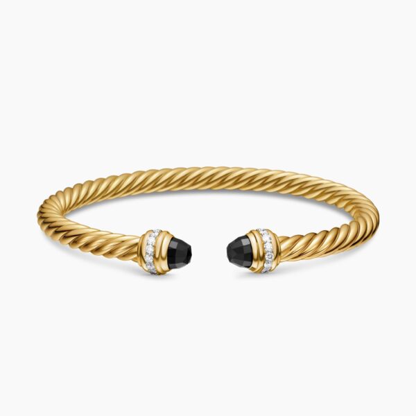 on-model styling shot|David Yurman Classic Cablespira® Bracelet in 18K Yellow Gold with Black Onyx and Diamonds