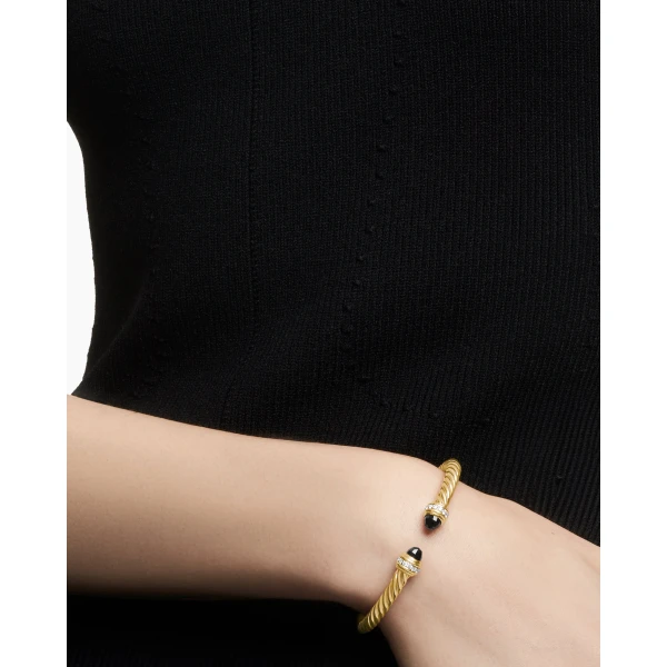 David Yurman Classic Cablespira® Bracelet in 18K Yellow Gold with Black Onyx and Diamonds, 5mm, view 7